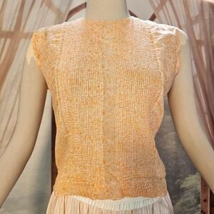 Vintage 1960s Blouse Top Shirt Floral Print Orange Pleated Front Back Buttons